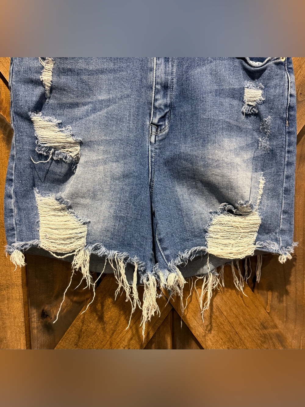 Risen Dark Wash Long Length Denim Shorts - Picture 3 of 12